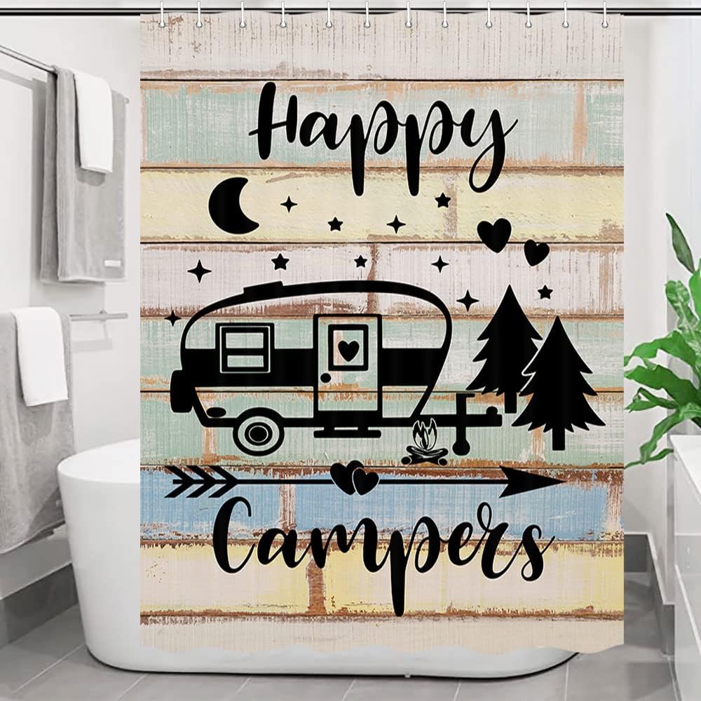 Camper Happy Shower Curtain, Farmhouse Camping Rv Bathroom Accessories For Travel Trailers - Image 4