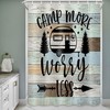 Camper Rv Shower Curtain With Travel Trailer And Wooden Board Farmhouse Rustic Camping For Your Bathroom Decor