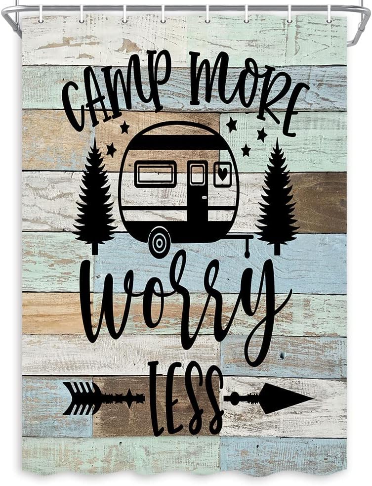 Camper Rv Shower Curtain With Travel Trailer And Wooden Board Farmhouse Rustic Camping For Your Bathroom Decor - Image 4