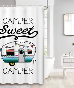 Camper Sweet Camper Retro Style Shower Curtain for a Traveler's Bathroom