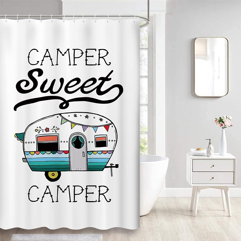 Camper Sweet Camper Retro Style Shower Curtain for a Traveler's Bathroom
