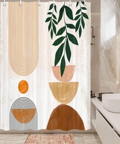 Camper and Geometric Boho Print Shower Curtain, Travel Trailer Bathroom Decor by Viajar