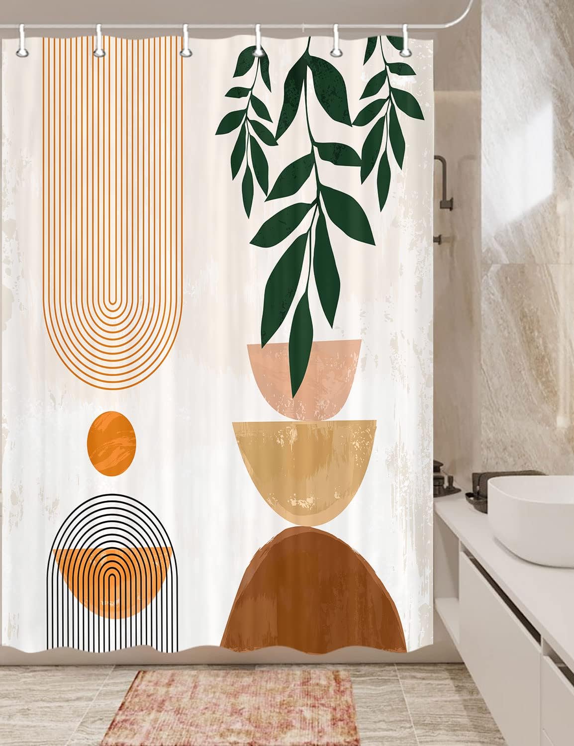 Camper and Geometric Boho Print Shower Curtain, Travel Trailer Bathroom Decor by Viajar