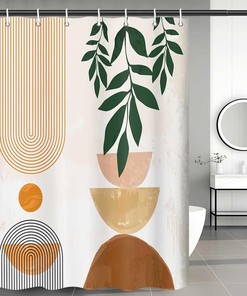 Camper and Geometric Boho Print Shower Curtain, Travel Trailer Bathroom Decor by Viajar