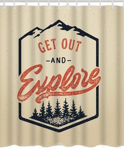 Camping Adventure Vintage Shower Curtain with Trees Print