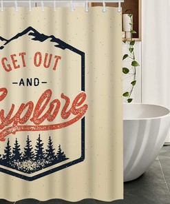 Camping Adventure Vintage Shower Curtain with Trees Print