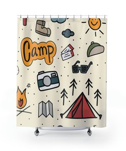 Camping Collage Shower Curtain, Ideal For Any Nature Enthusiast'S Bathroom