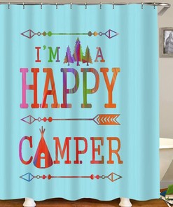 Camping Mountain Happy Camper Sky Blue MATEKULI Shower Curtain for Your Bathroom