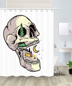 Camping Skull Fabric Shower Curtain For Nature And Adventure Enthusiasts - Forest Camping Skull