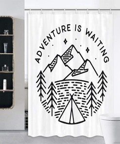 Camping Tent with Trees and Mountain RV Shower Curtain for Camper Trailer Bathroom