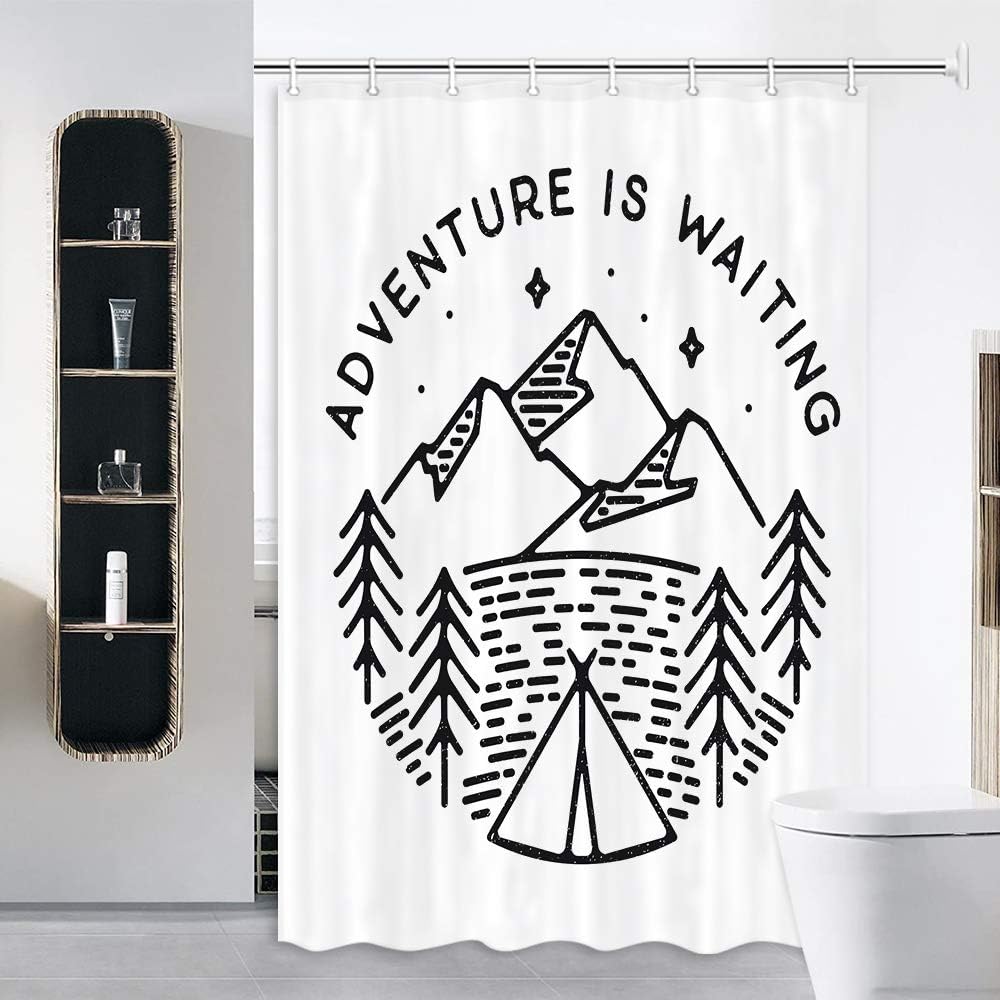 Camping Tent with Trees and Mountain RV Shower Curtain for Camper Trailer Bathroom