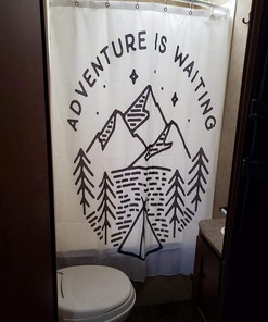 Camping Tent with Trees and Mountain RV Shower Curtain for Camper Trailer Bathroom