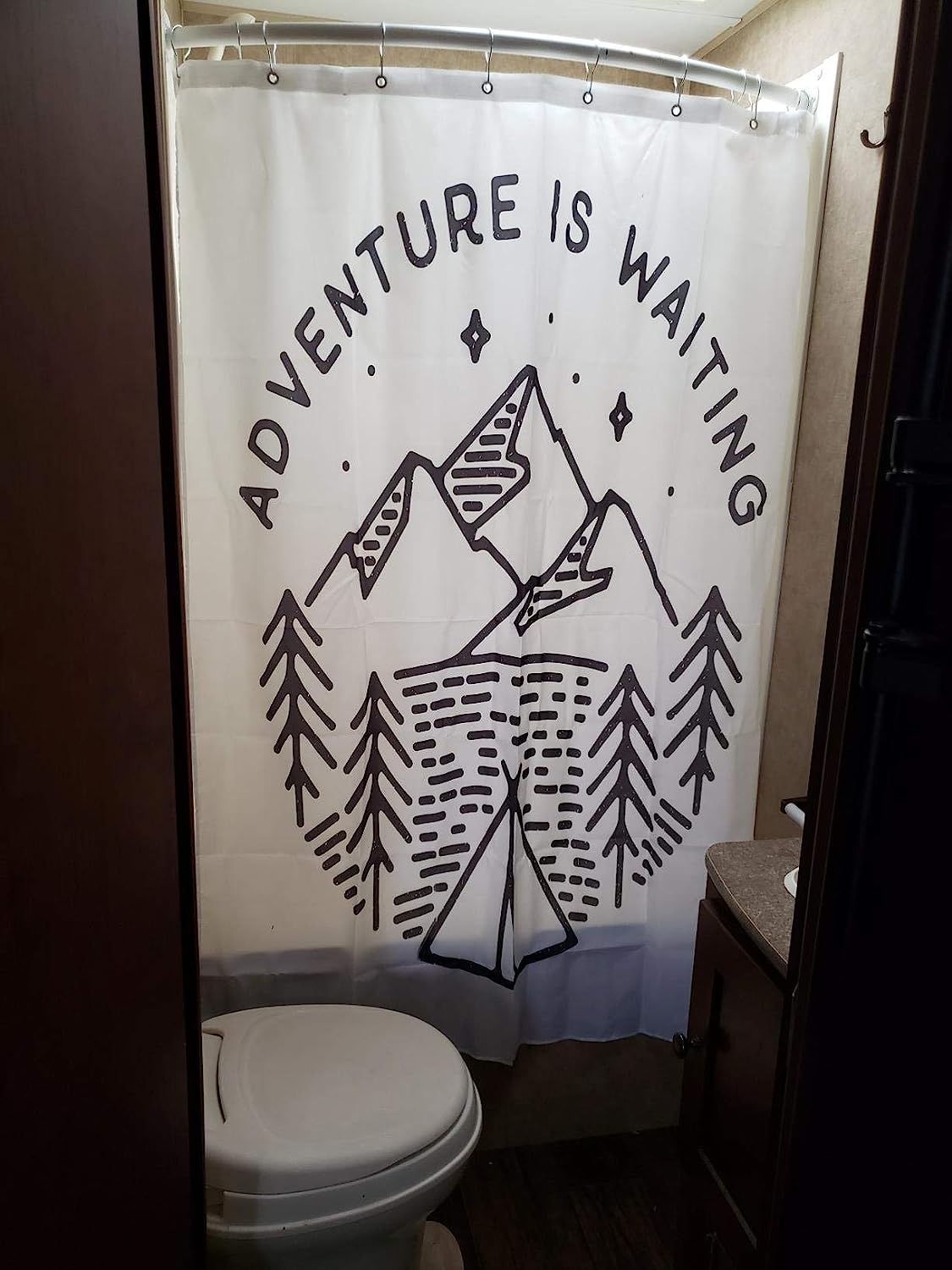 Camping Tent with Trees and Mountain RV Shower Curtain for Camper Trailer Bathroom