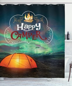 Camping Theme Print Happy Camper Shower Curtain For Your Restroom