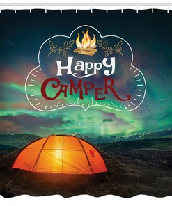 Camping Theme Print Happy Camper Shower Curtain For Your Restroom