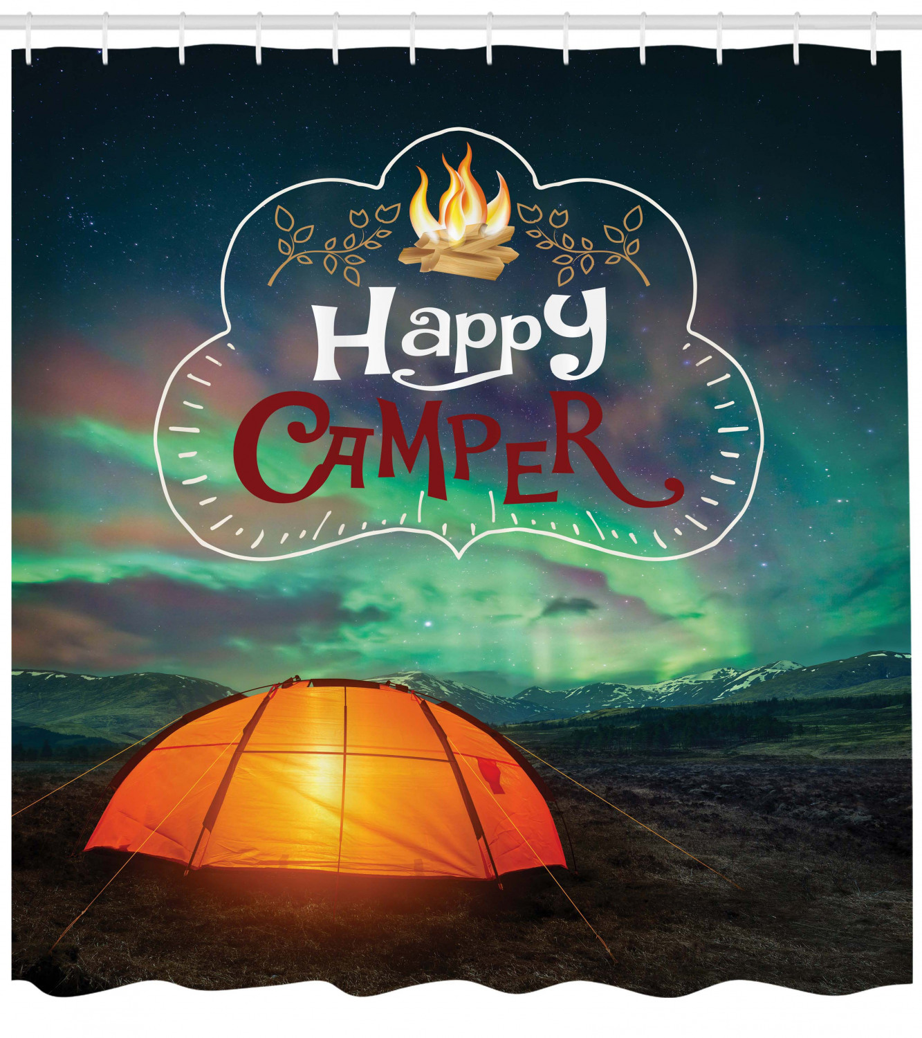 Camping Theme Print Happy Camper Shower Curtain For Your Restroom