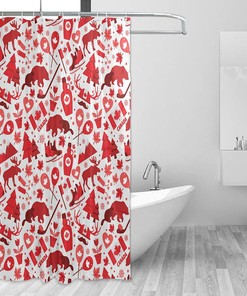 Canadian Bear and Maple Leaves Print Vintage Shower Curtain for Bathroom