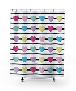 Candy Heart Valentine's Day Shower Curtain for Bathroom Decor