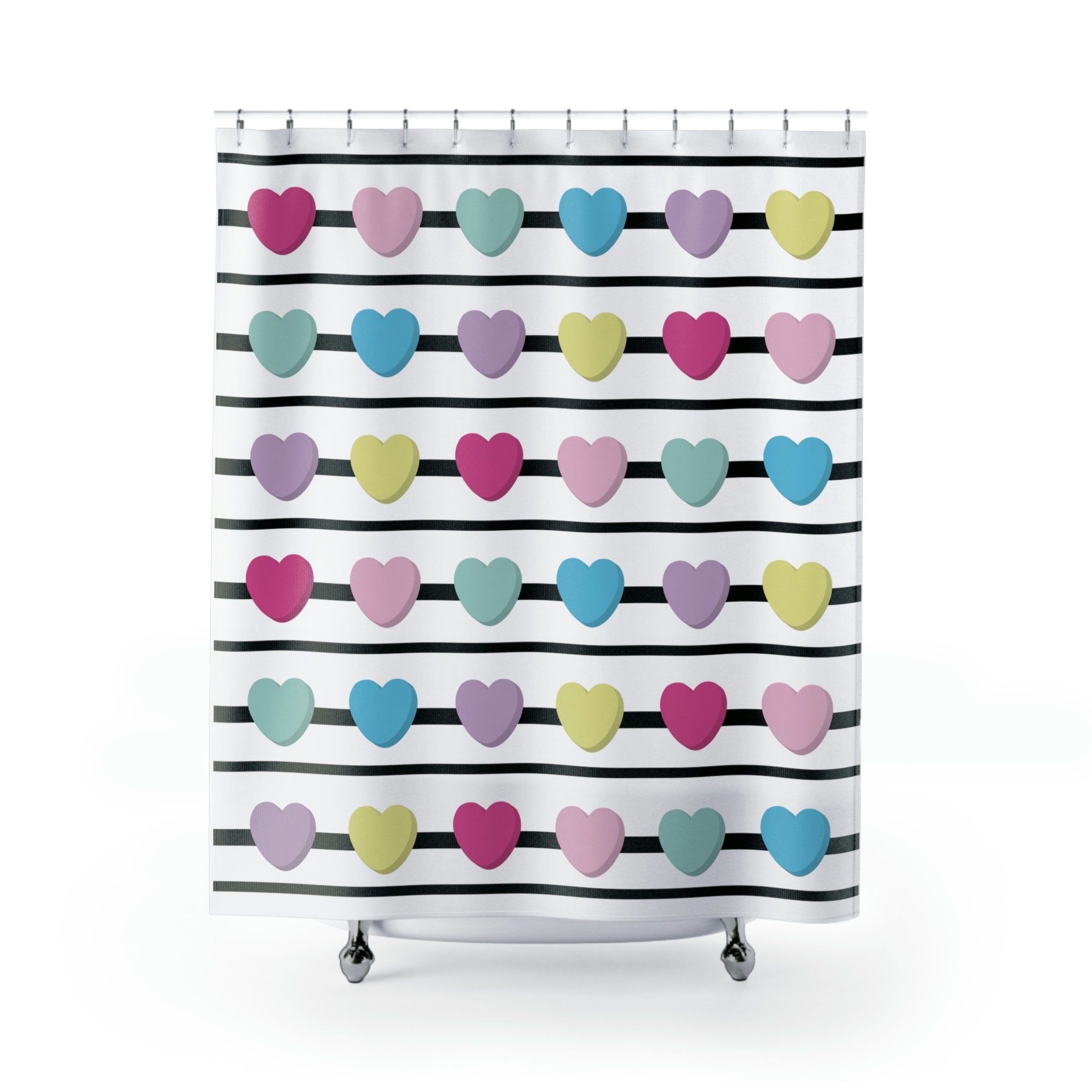 Candy Heart Valentine's Day Shower Curtain for Bathroom Decor