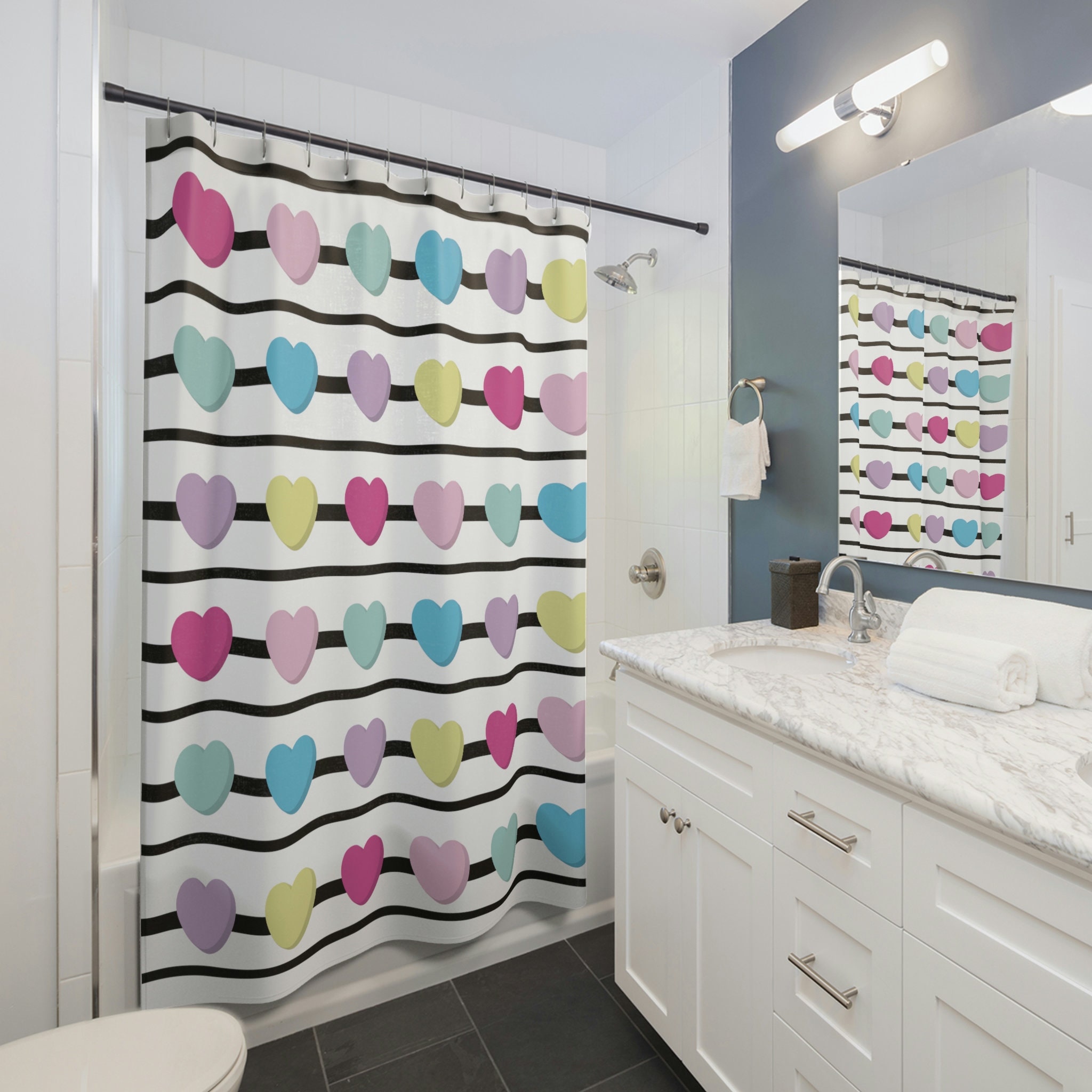 Candy Heart Valentine's Day Shower Curtain for Bathroom Decor