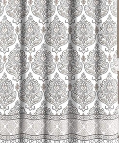 Canvas Beauty Grey Taupe And White Shower Curtain With Geometric Border