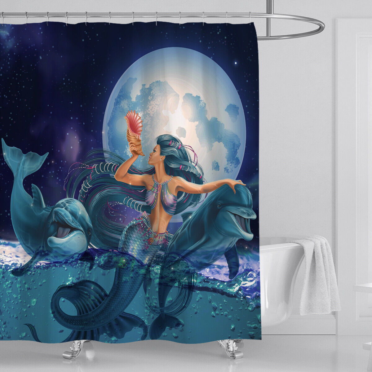 Captivating Mermaid and Dolphin Shower Curtain for Your Bathroom