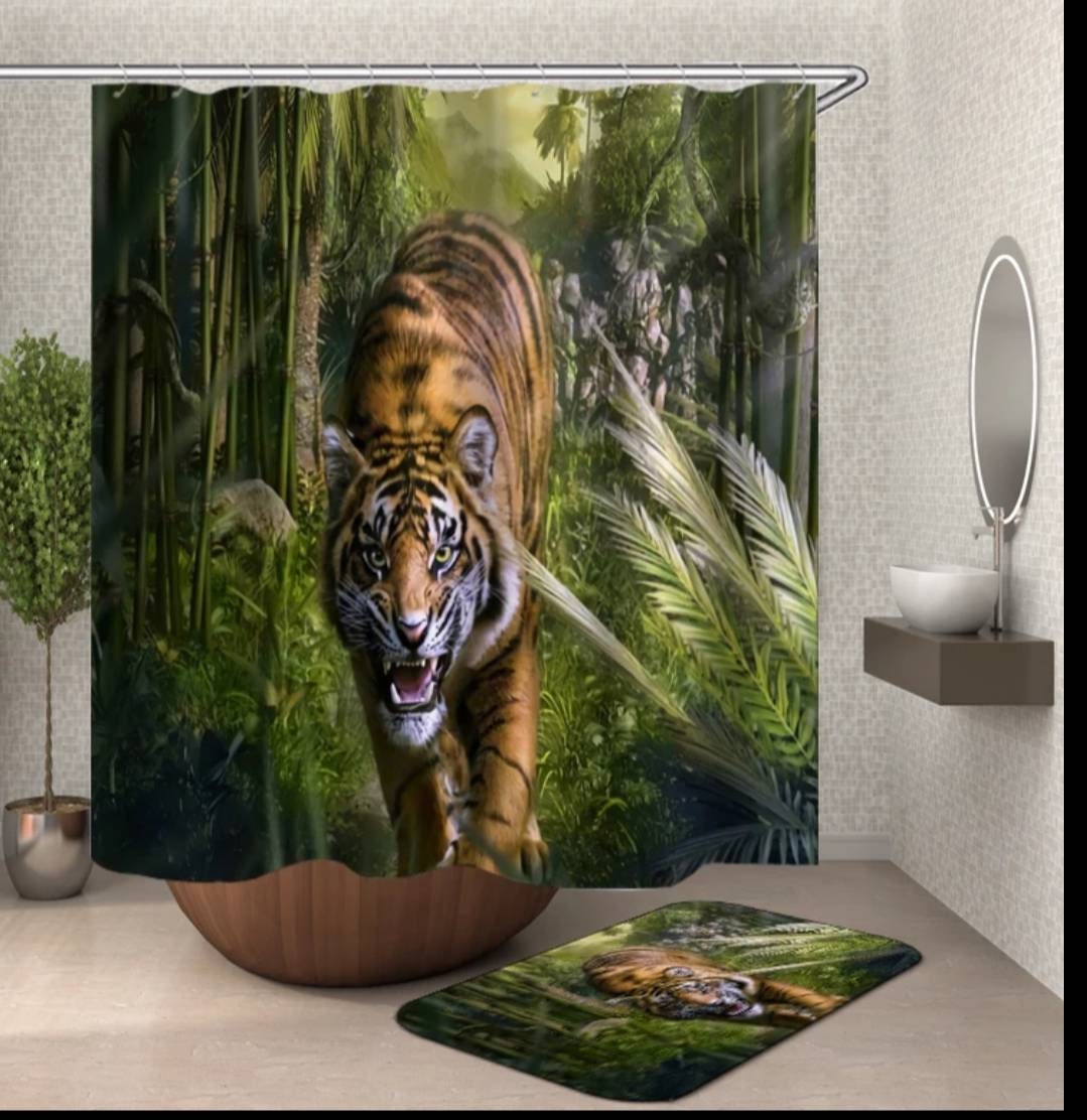 Captivating Tiger Print Shower Curtain for Striking Bathroom Decor