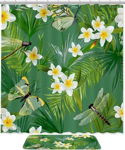 Captivating Watercolor Dragonflies and Flowers Shower Curtain with Waterproof Fabric