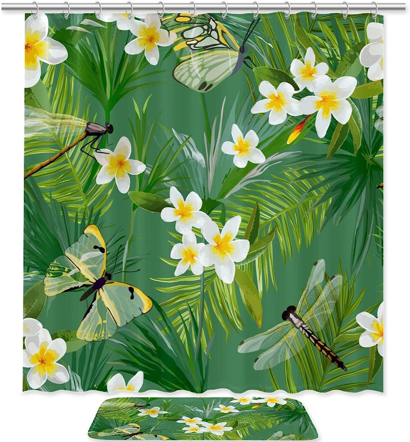 Captivating Watercolor Dragonflies and Flowers Shower Curtain with Waterproof Fabric