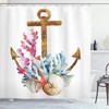 Caramel Multicolor Anchor Shower Curtain, Corals Seaweed Nature Deep Sea Underwater Life Diving Enjoyment Marine Print