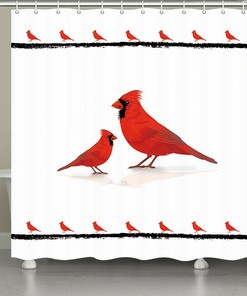 Cardinal Bird Shower Curtain For Bird-Watching Enthusiasts