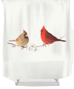 Cardinal Birds Pattern Decorative Shower Curtain Set for Your Bathroom