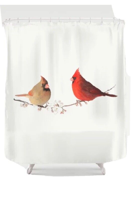 Cardinal Birds Pattern Decorative Shower Curtain Set for Your Bathroom