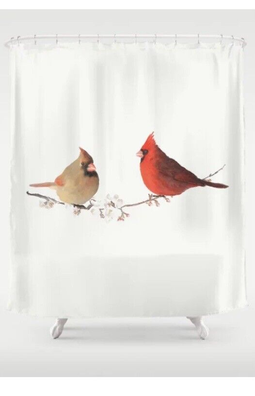 Cardinal Birds Pattern Decorative Shower Curtain Set for Your Bathroom