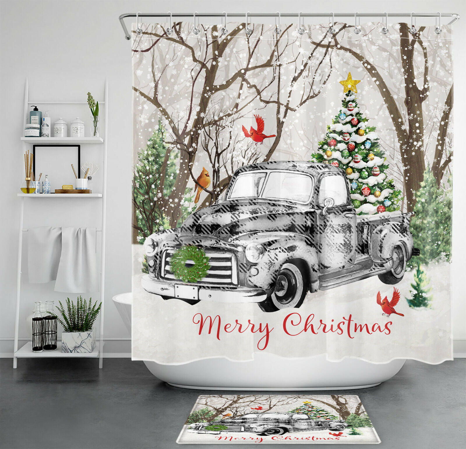 Cardinal Themed Fabric Shower Curtain For Bathroom