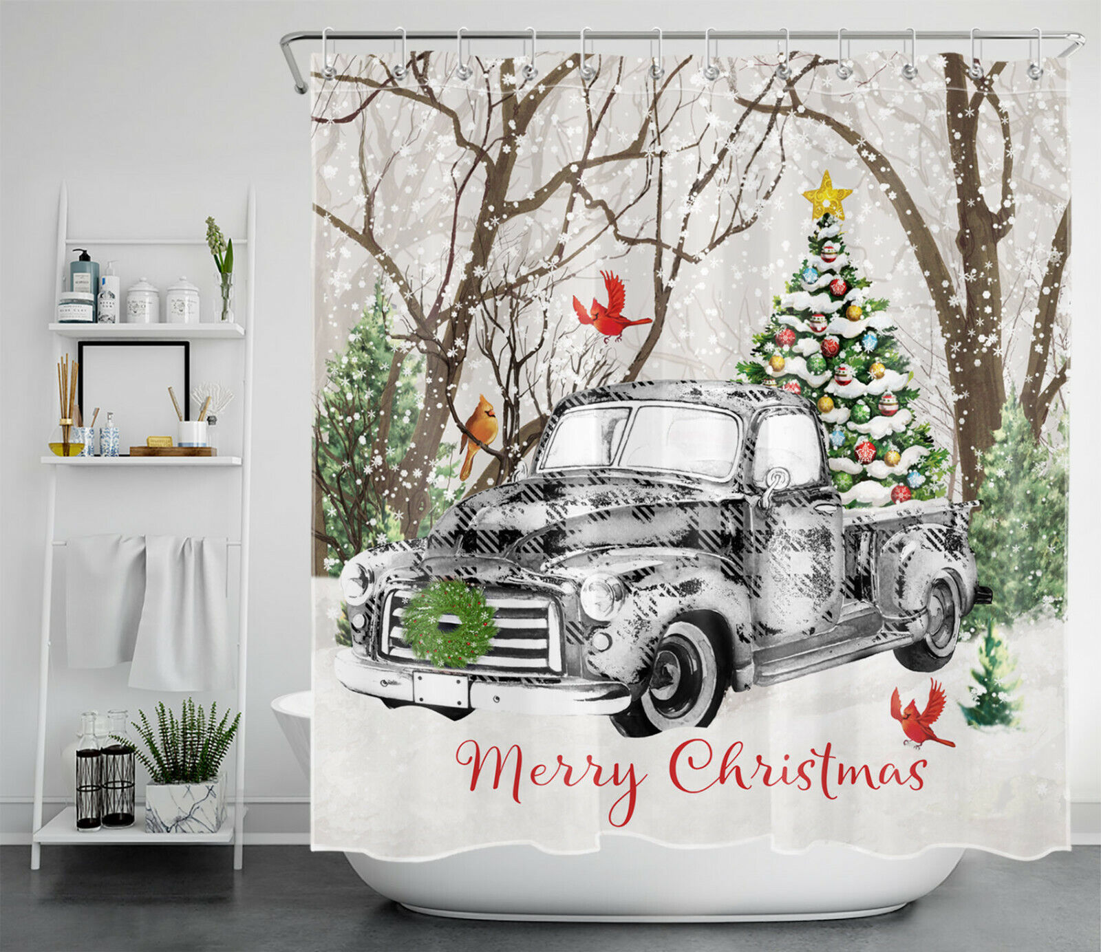 Cardinal Themed Fabric Shower Curtain For Bathroom - Image 2