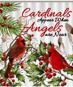 Cardinals Appear When Angels are Near Print Shower Curtain, Fabric Bathroom Decor, Christmas Art Design 