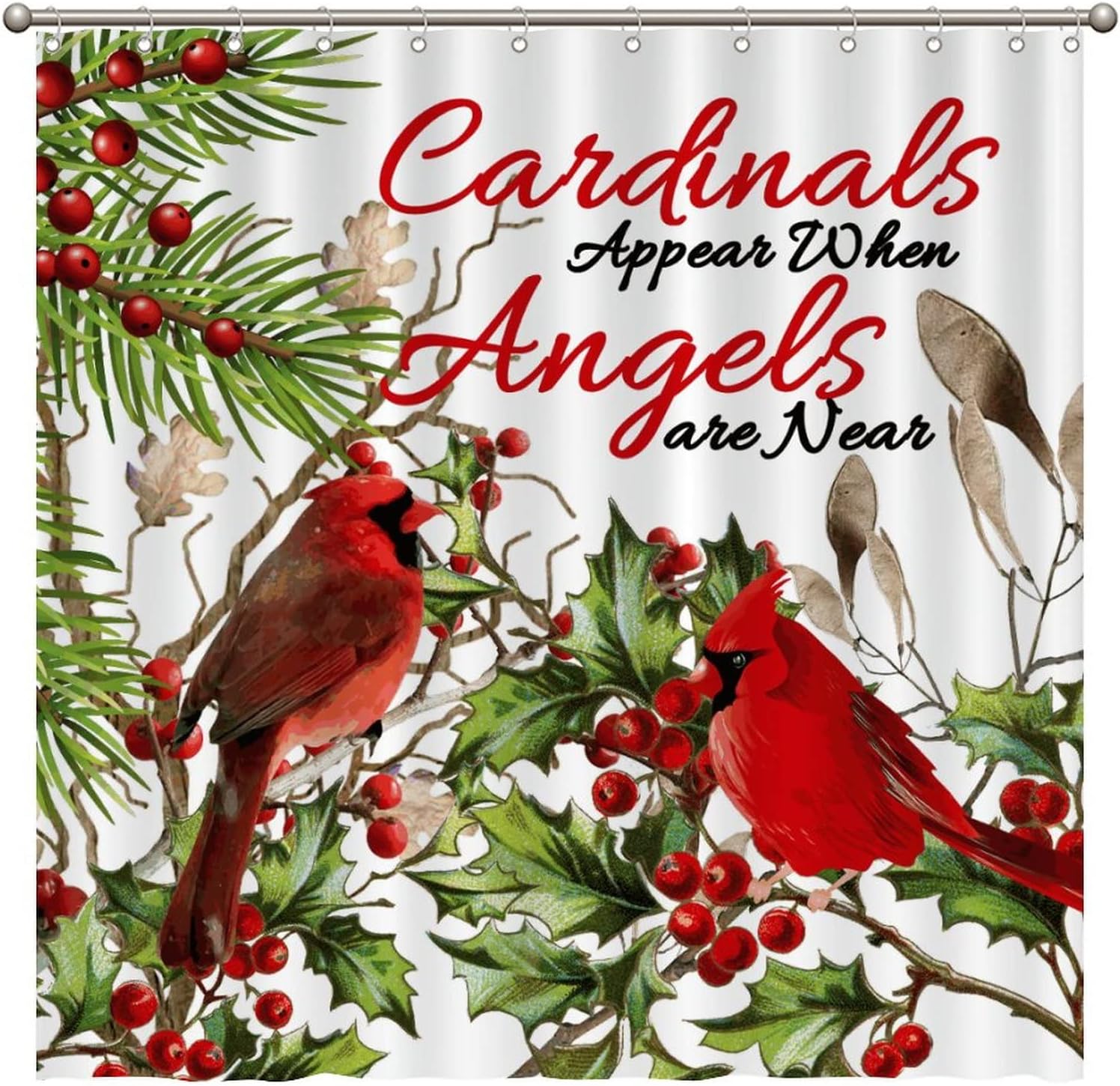 Cardinals Appear When Angels are Near Print Shower Curtain, Fabric Bathroom Decor, Christmas Art Design