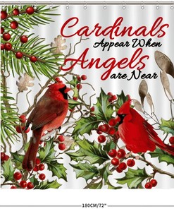 Cardinals Appear When Angels are Near Print Shower Curtain, Fabric Bathroom Decor, Christmas Art Design