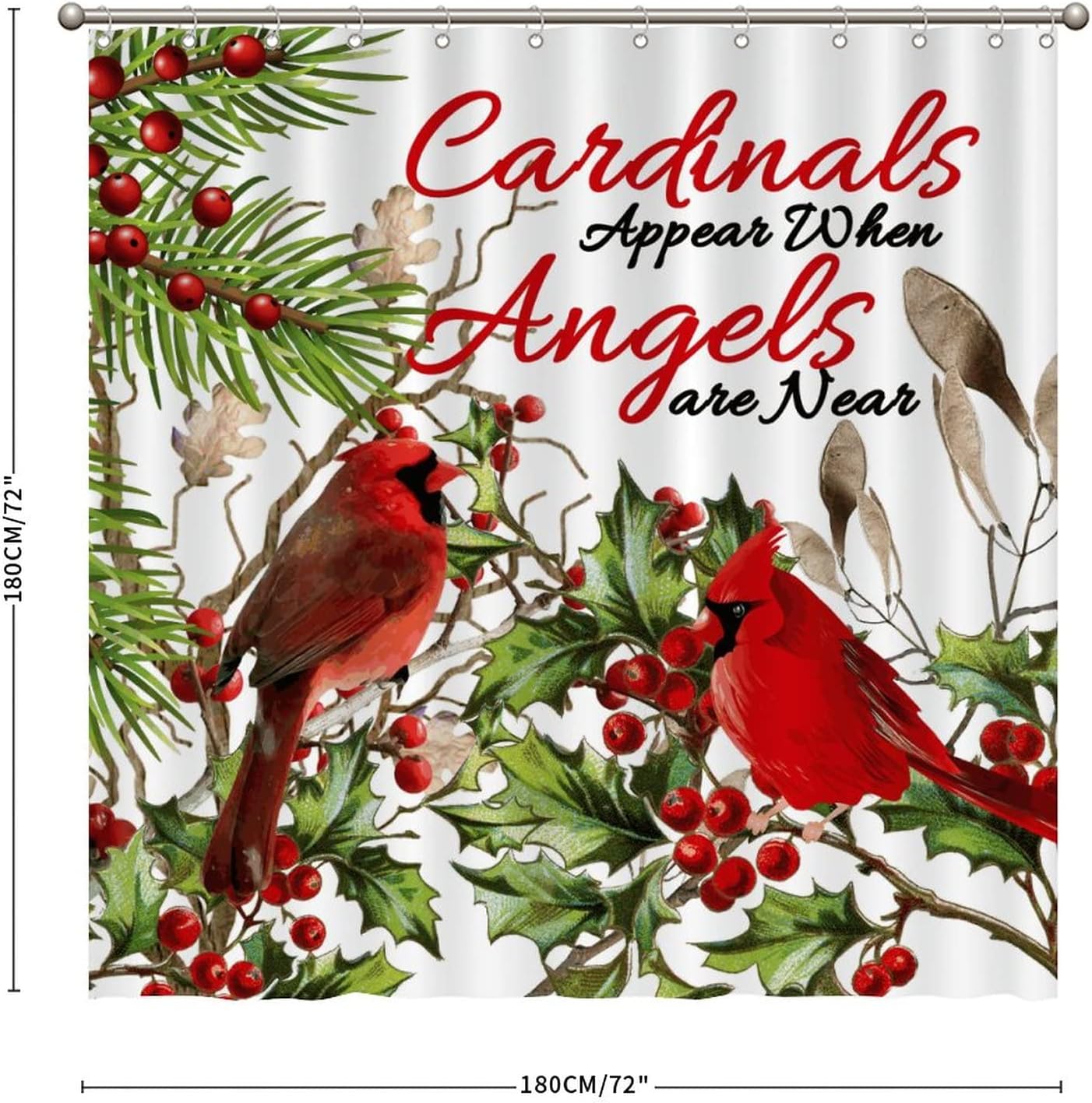 Cardinals Appear When Angels are Near Print Shower Curtain, Fabric Bathroom Decor, Christmas Art Design