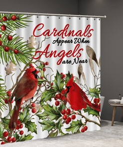 Cardinals Appear When Angels are Near Print Shower Curtain, Fabric Bathroom Decor, Christmas Art Design