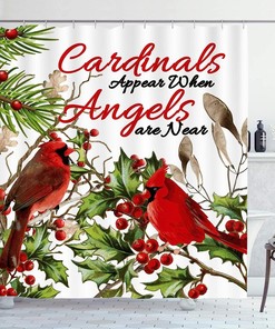 Cardinals Appear When Angels are Near Print Shower Curtain, Fabric Bathroom Decor, Christmas Art Design