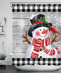 Cardinals Snowman Shower Curtain For A Whimsical Christmas Theme