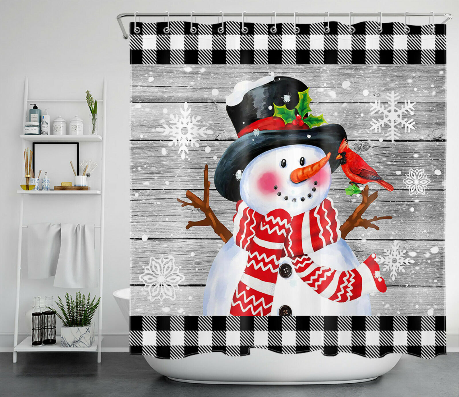 Cardinals Snowman Shower Curtain For A Whimsical Christmas Theme