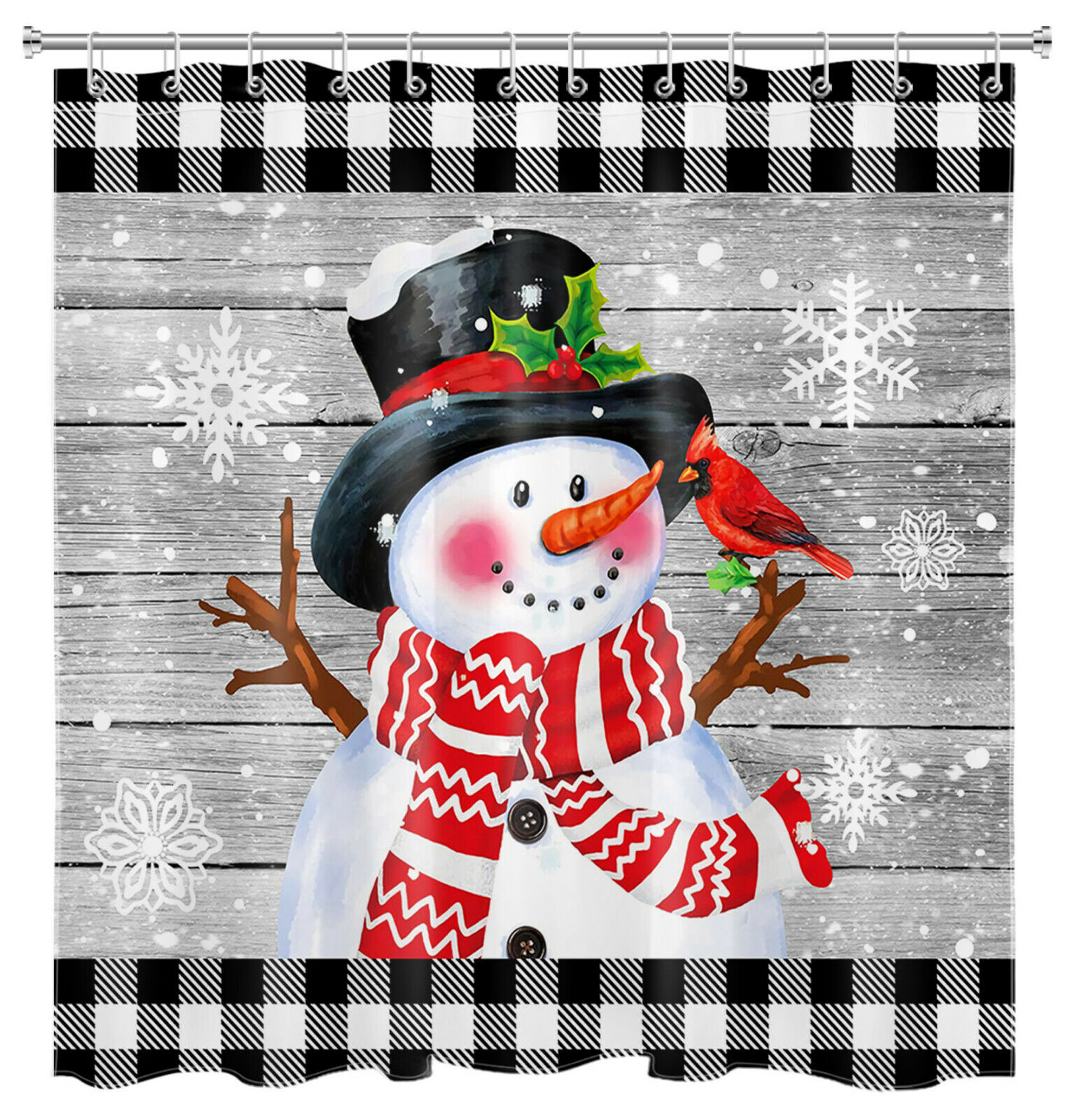 Cardinals Snowman Shower Curtain For A Whimsical Christmas Theme - Image 2