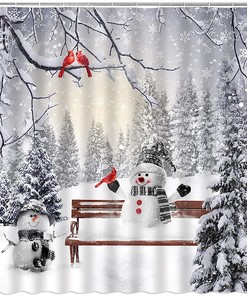 Cardinals Snowy Winter Christmas Shower Curtain, Happy Holiday Bathroom Decor