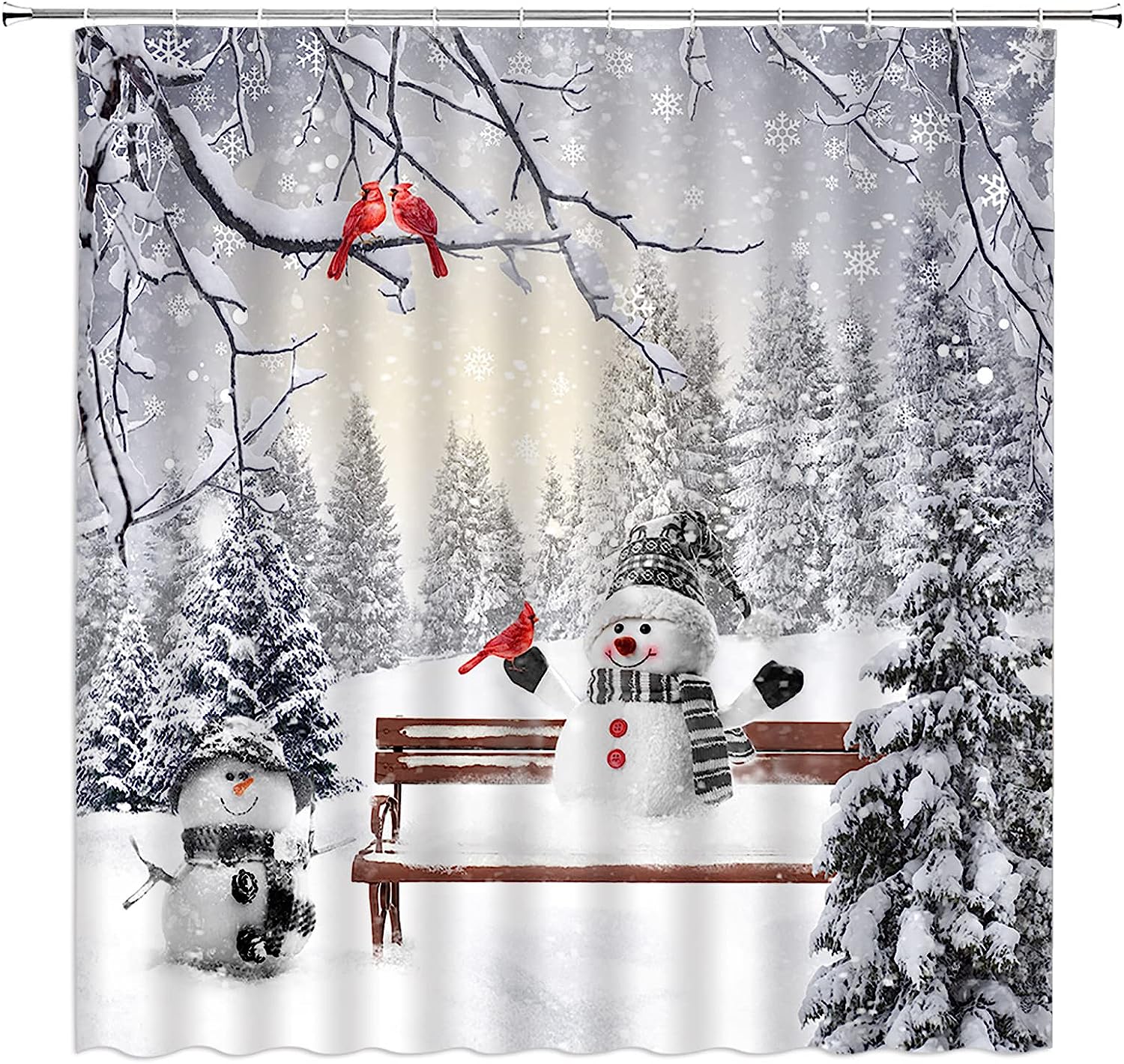 Cardinals Snowy Winter Christmas Shower Curtain, Happy Holiday Bathroom Decor