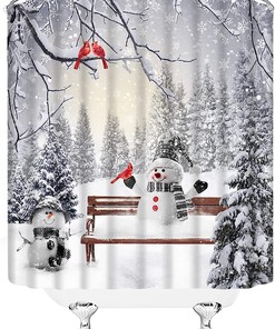 Cardinals Snowy Winter Christmas Shower Curtain, Happy Holiday Bathroom Decor