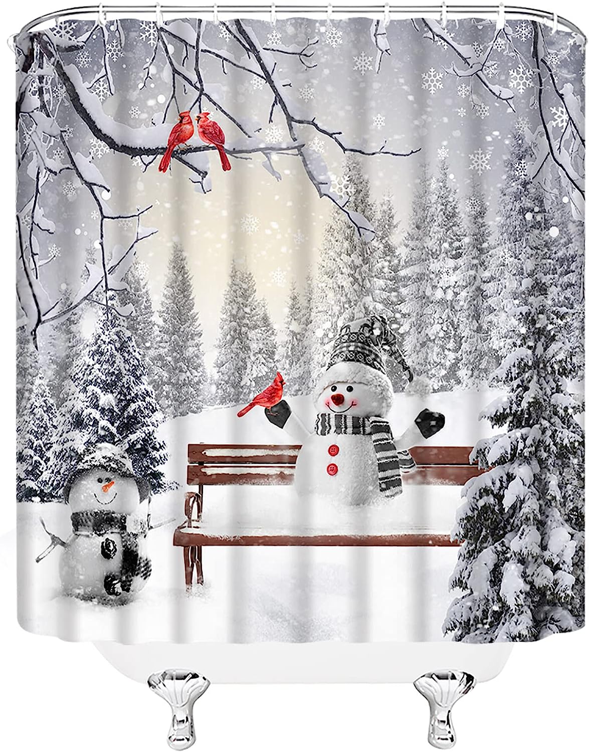Cardinals Snowy Winter Christmas Shower Curtain, Happy Holiday Bathroom Decor