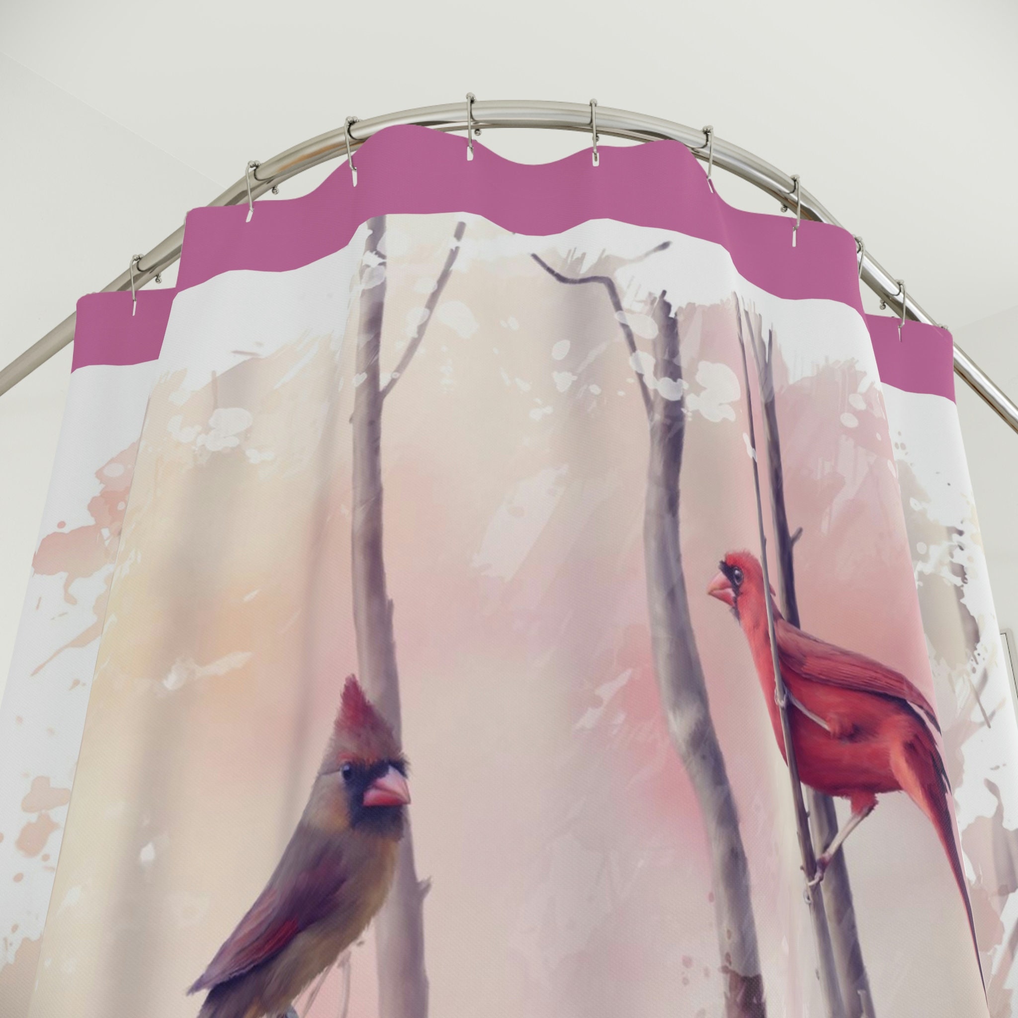 Cardinals in Trees Shower Curtain - Vibrant Bird Home Decor